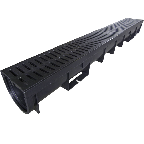 Entwässerungsrinne PP schwarz + pp Gitterrost Klasse A15 Fußgänger B130mmxH11cm l=1m