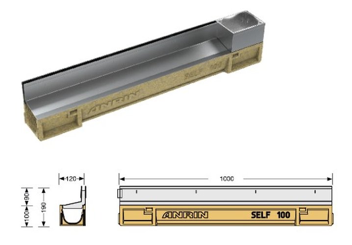 ANRIN SELF-100 H=100mm Galva spleet met inspectieluik rechts L=1000mm