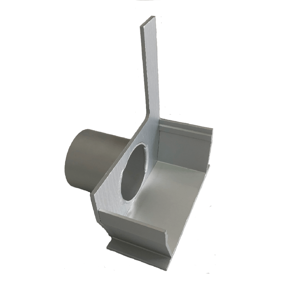 Caniveau en aluminium avec fente latérale bouchon de 2 cm avec sortie dia 50mm à gauche