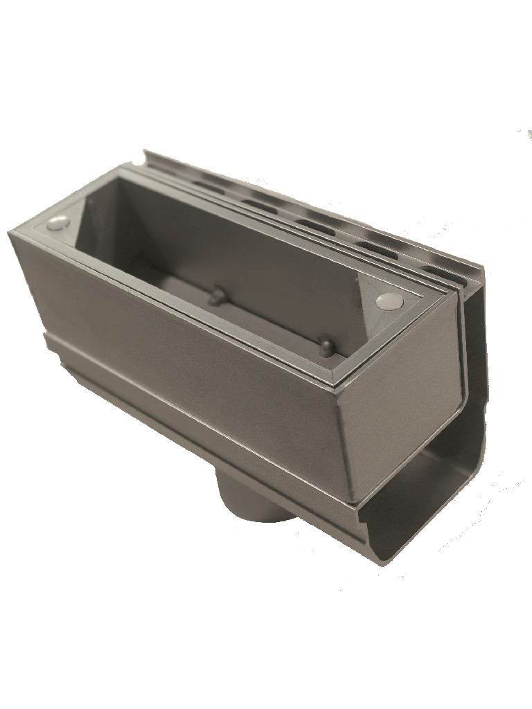 Aluminiowy kanał odpływowy z boczną szczeliną 2 cm pod włazem o średnicy 75 mm