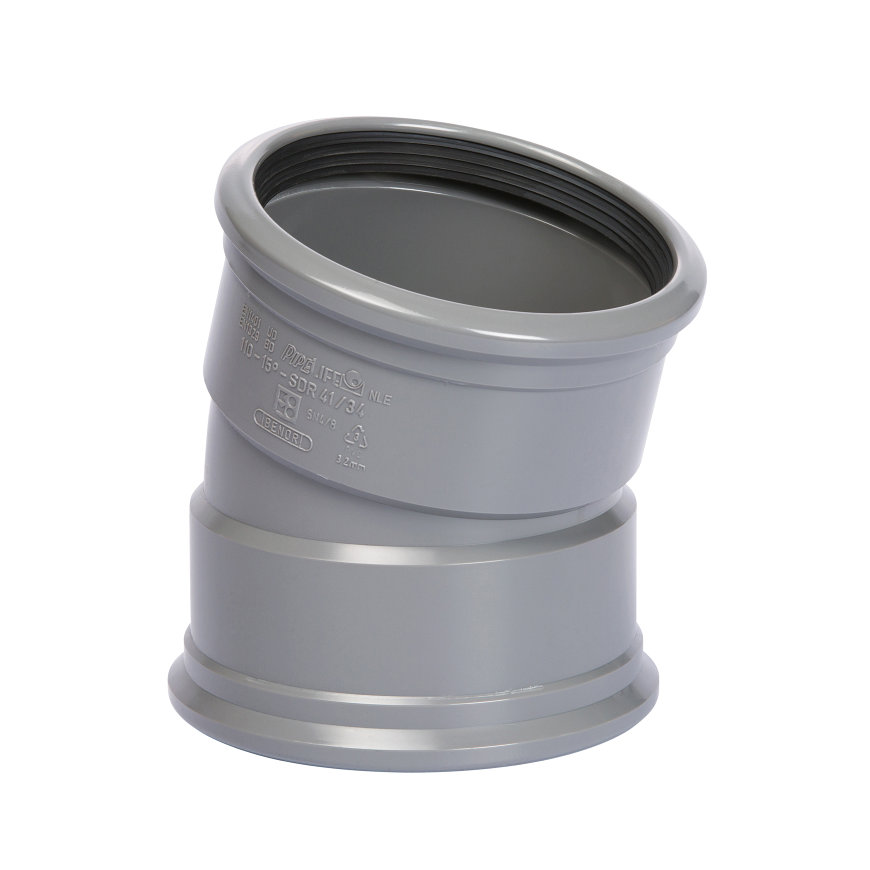 Kolanko PVC ø 110 15° 2xM szare benor SN8