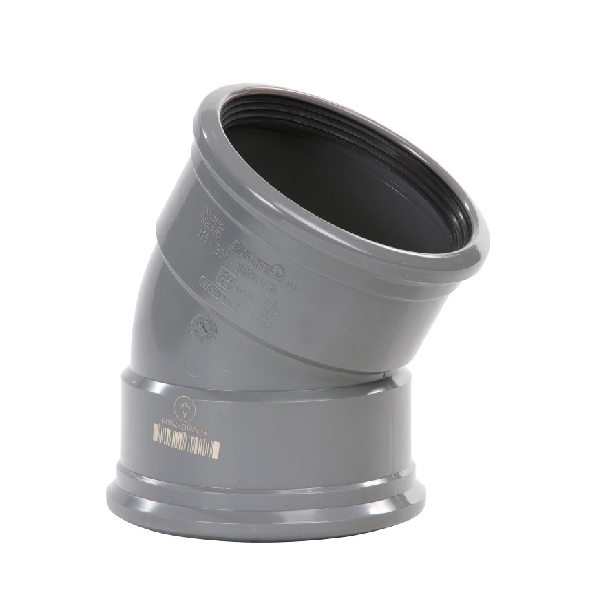 PVC-Bogen Ø 110 30° 2xM grau benor SN8