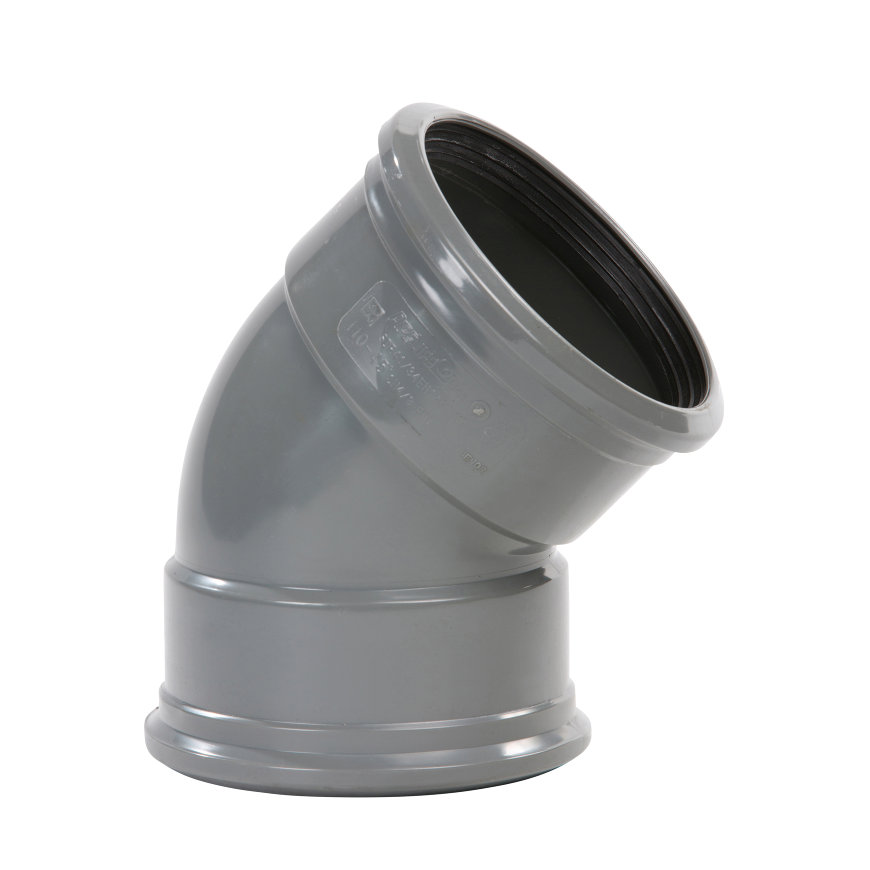 PVC-Bogen Ø 110 45° 2xM grau benor SN8