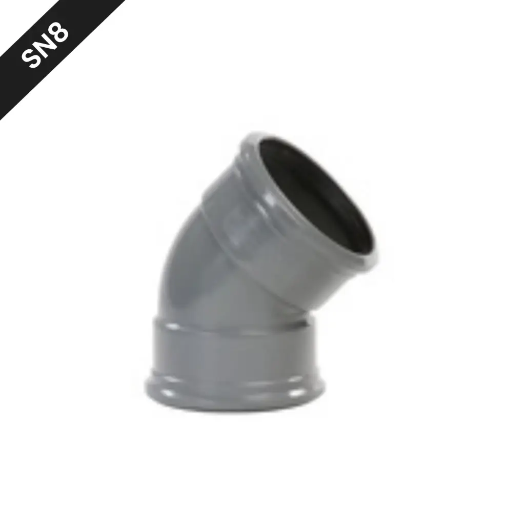 PVC-Kanalisationsbogen Ø 125 45° 2xM grau benor SN8