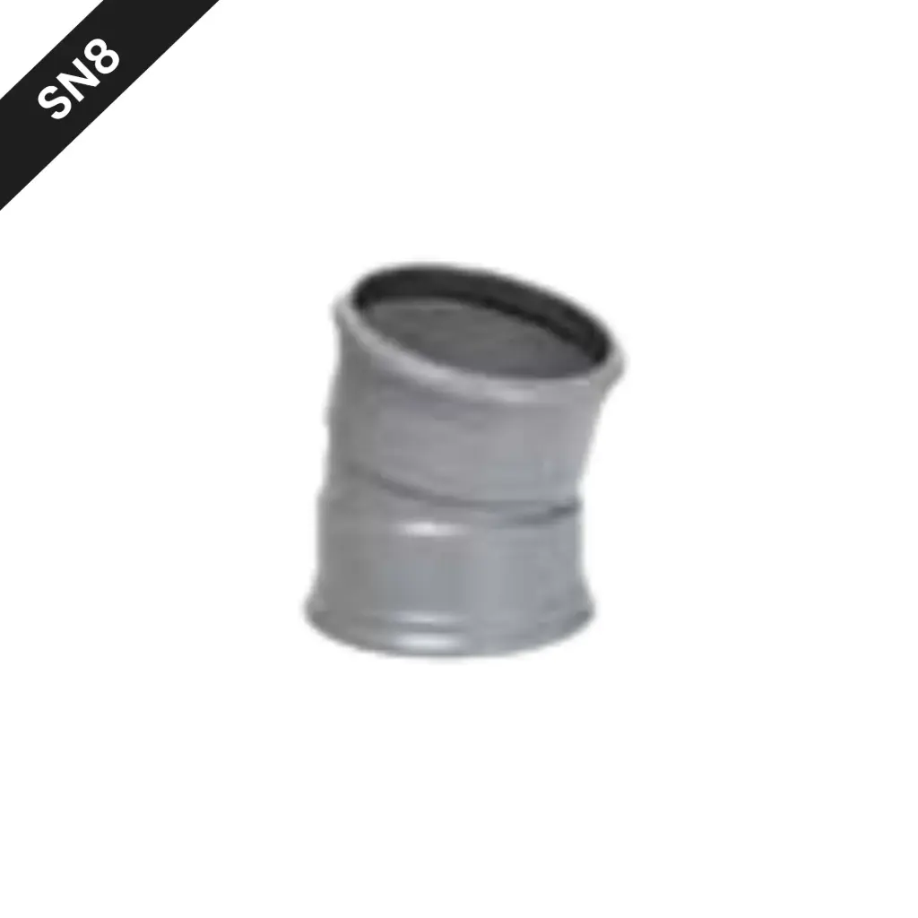 Kolanko kanalizacyjne PVC śr. 160 15° 2xM szare benor SN8