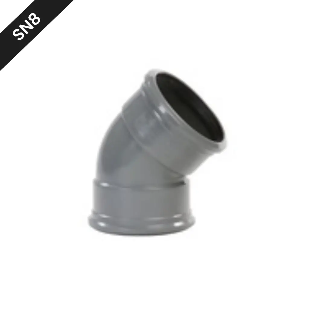 Kolanko kanalizacyjne PVC śr. 160 45° 2xM szare benor SN8