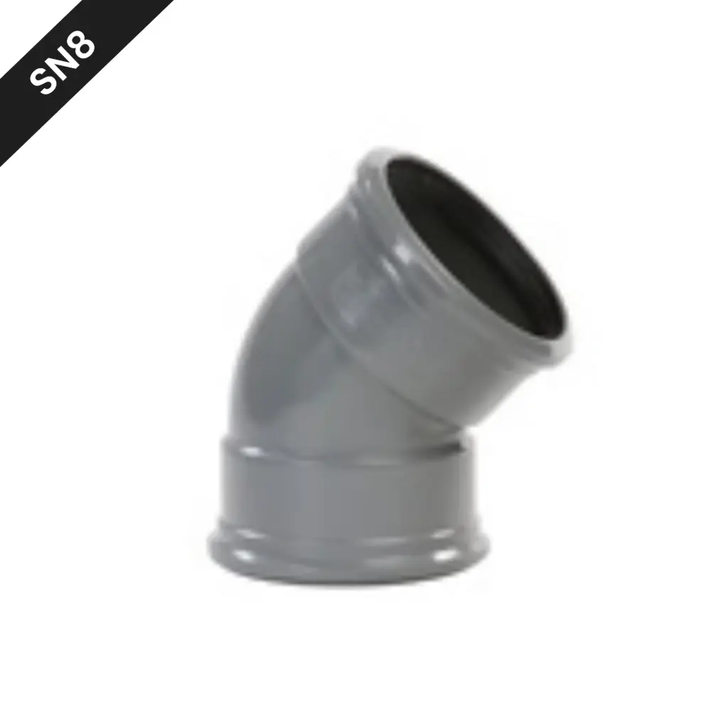 Kolanko kanalizacyjne PVC śr. 200 45° 2xM szare benor SN8