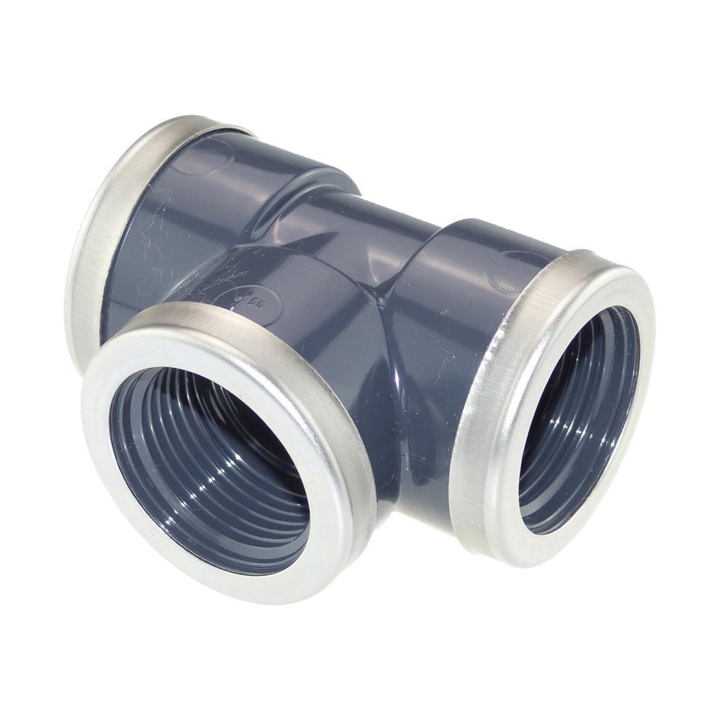Trójnik ciśnieniowy PVC 3/4" z pierścieniem ze stali nierdzewnej (40szt/pudełko)