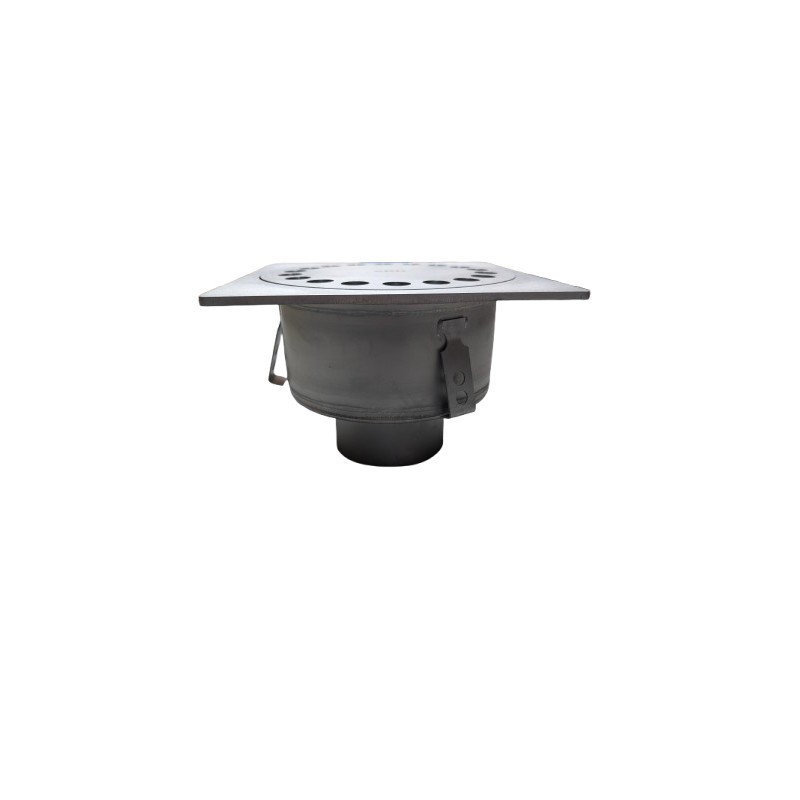 Siphon aus Edelstahl 30x30 L15 mit Korb H=116mm Vertikaler Abgang Ø 110mm