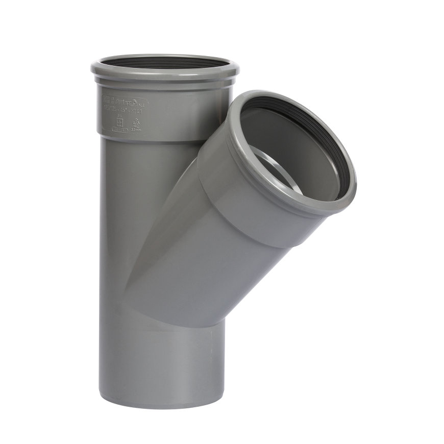 PVC T-stuk dia 250 45° 2xMSp grijs benor SN4 