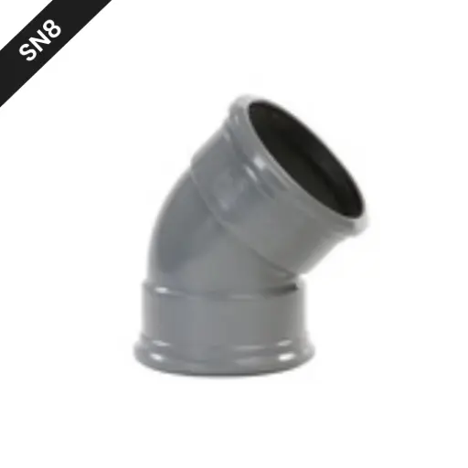 [BB2004SN8] Kolanko kanalizacyjne PVC śr. 200 45° 2xM szare benor SN8