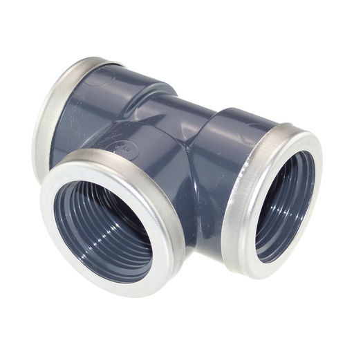 [01021003034] Trójnik ciśnieniowy PVC 3/4" z pierścieniem ze stali nierdzewnej (40szt/pudełko)