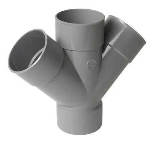 [T10040KRUIS] PVC T-stuk kruis dia 100 45° 2 x M grijs