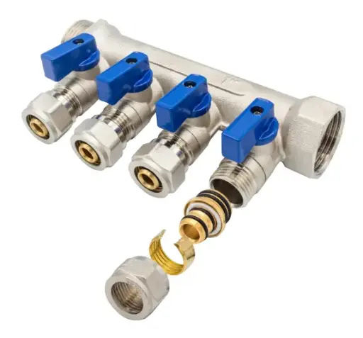 [VERDBKMV1-4x16B] Collecteur avec robinet à soupape 1" 4x16 bleu