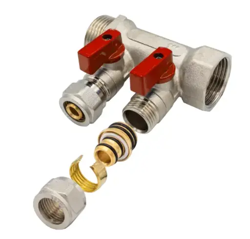 [VERDBKMV1-2x16R] Collecteur avec robinet à soupape 1" 2x16 rouge