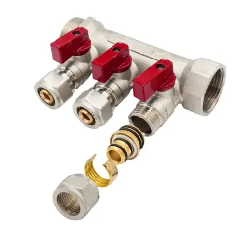 [VERDBKMV1-3x16R] Verteiler mit Durchgangsventil 1" 3x16 rot